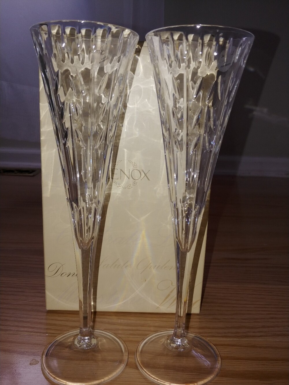 New Lenox Celebrate Life Clear Crystal Fluted Champagne Flutes - Set of 2
